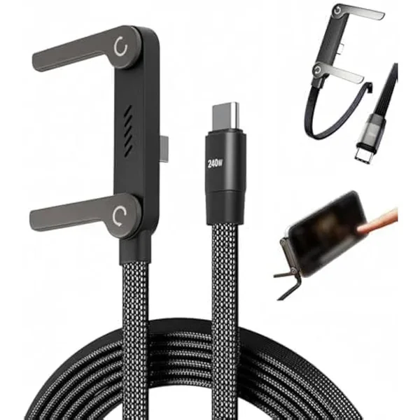 240W Fast Charging Data Cable Type C to Type C Adjustable Phone Stand Charging Cable ছবি 4 - ElevateMart