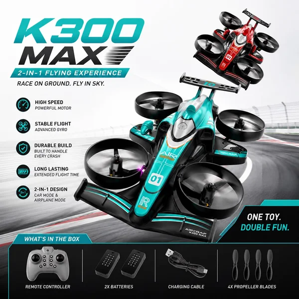 K300 Max 2 in 1 RC Drone Car - Double Battery ছবি 2 - ElevateMart